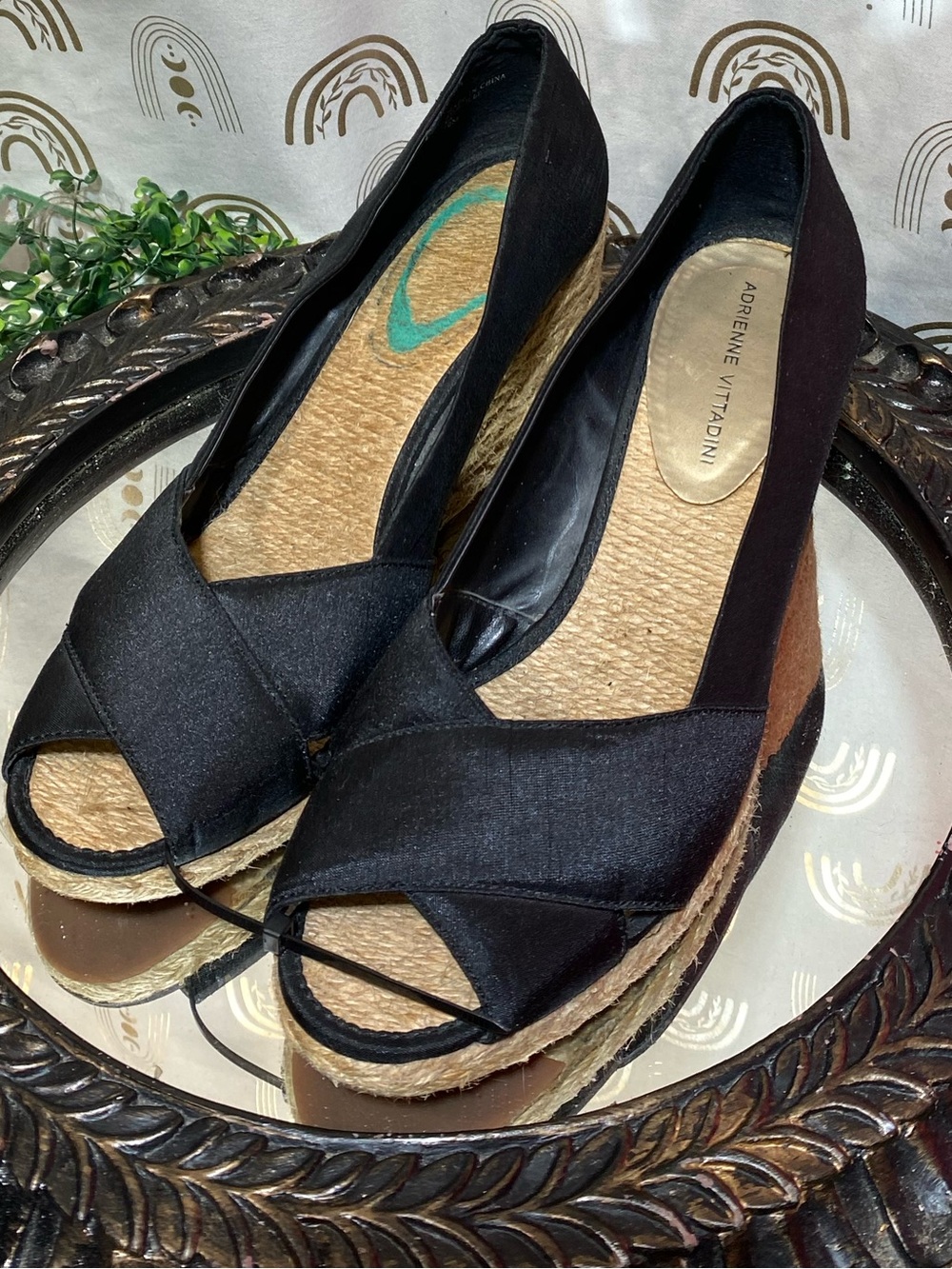 Adrienne Vittadini Black Espadrille Wedge Sandals